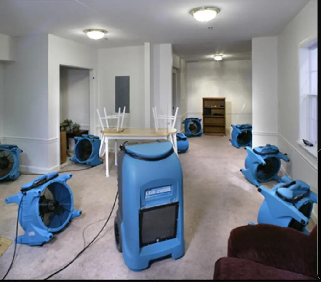 Air movers and dehumidifier setup for Water Damage Restoration in Palmyra